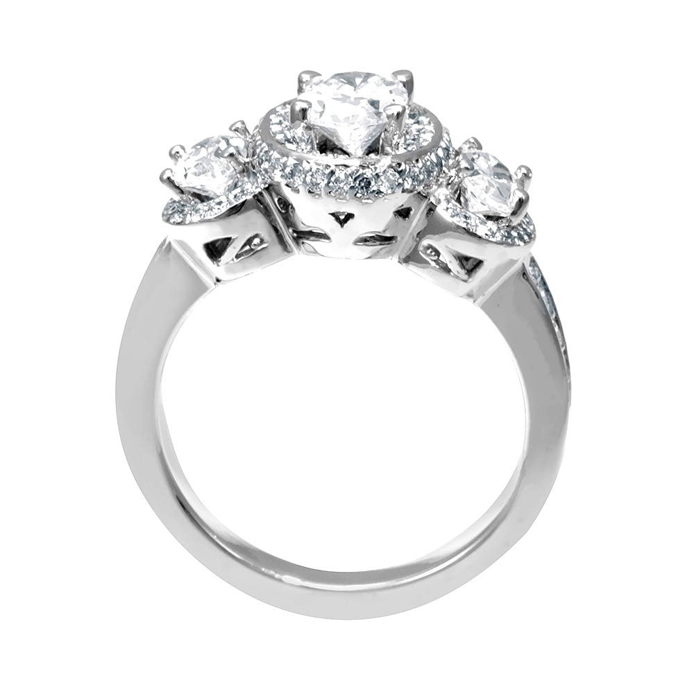 3 Oval Shape Center Stone Engagement Ring in 14K White Gold with Round Diamonds