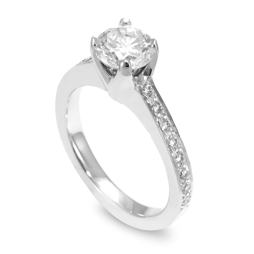 18K White Gold Engagement Ring with Pave Set Round Diamond