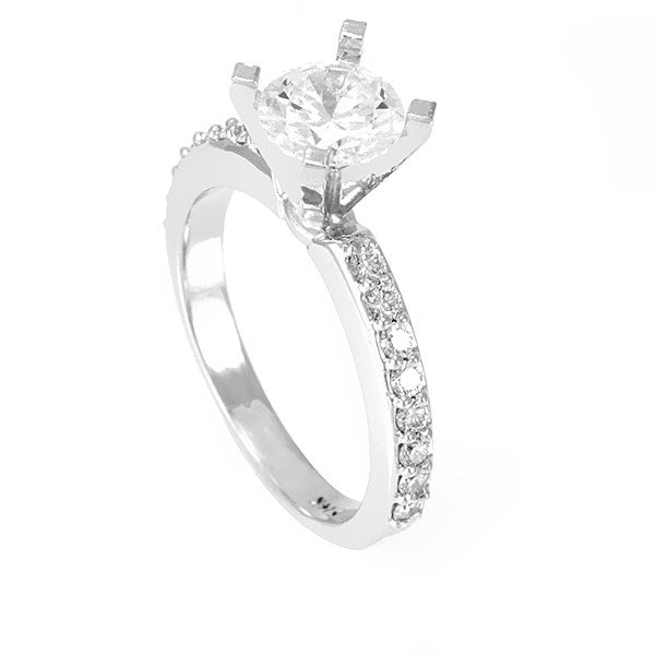 Dainty 14K White Gold Engagement Ring with Round Diamonds