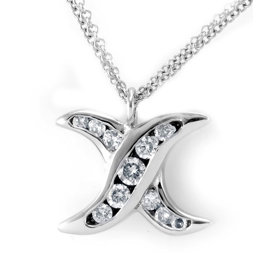 X Diamond Pendant in 14K White Gold