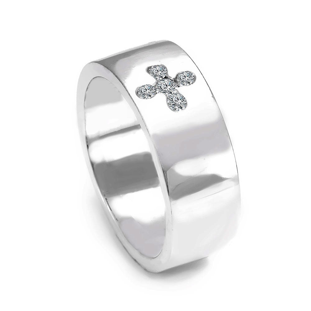 Diamond Cross Design Ladies Band in 14K White Gold