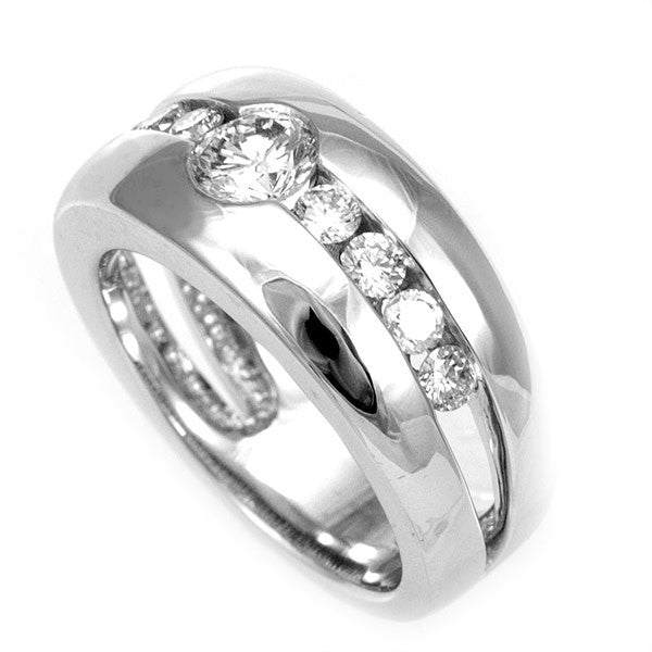 14K White Gold Ladies Band with Channel Set Round Diamonds