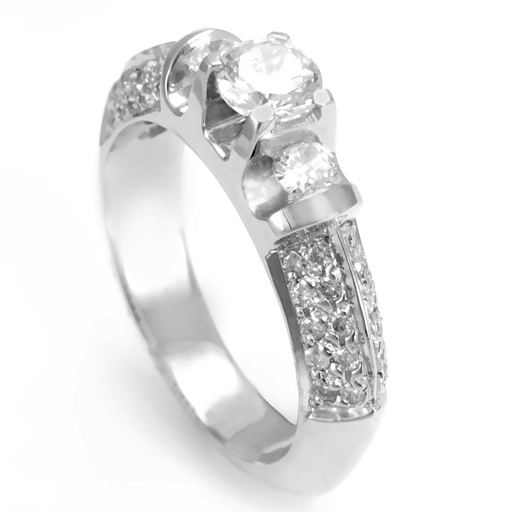 14K White Gold Ring with pave set Round Diamonds