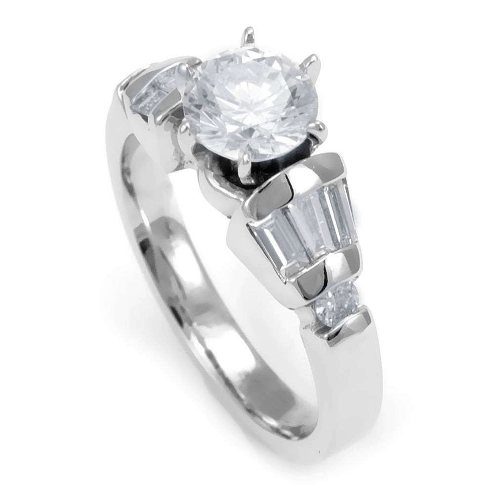 A combination of Baguette and Round Diamonds Channel Set in 18K White Gold Engagement Ring